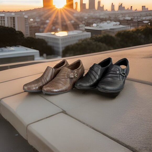 ✅2x Earth Origins Leather Shoes Woman 8.5M Marietta Mavis & Madison Pleated✅HOLE - Picture 1 of 16